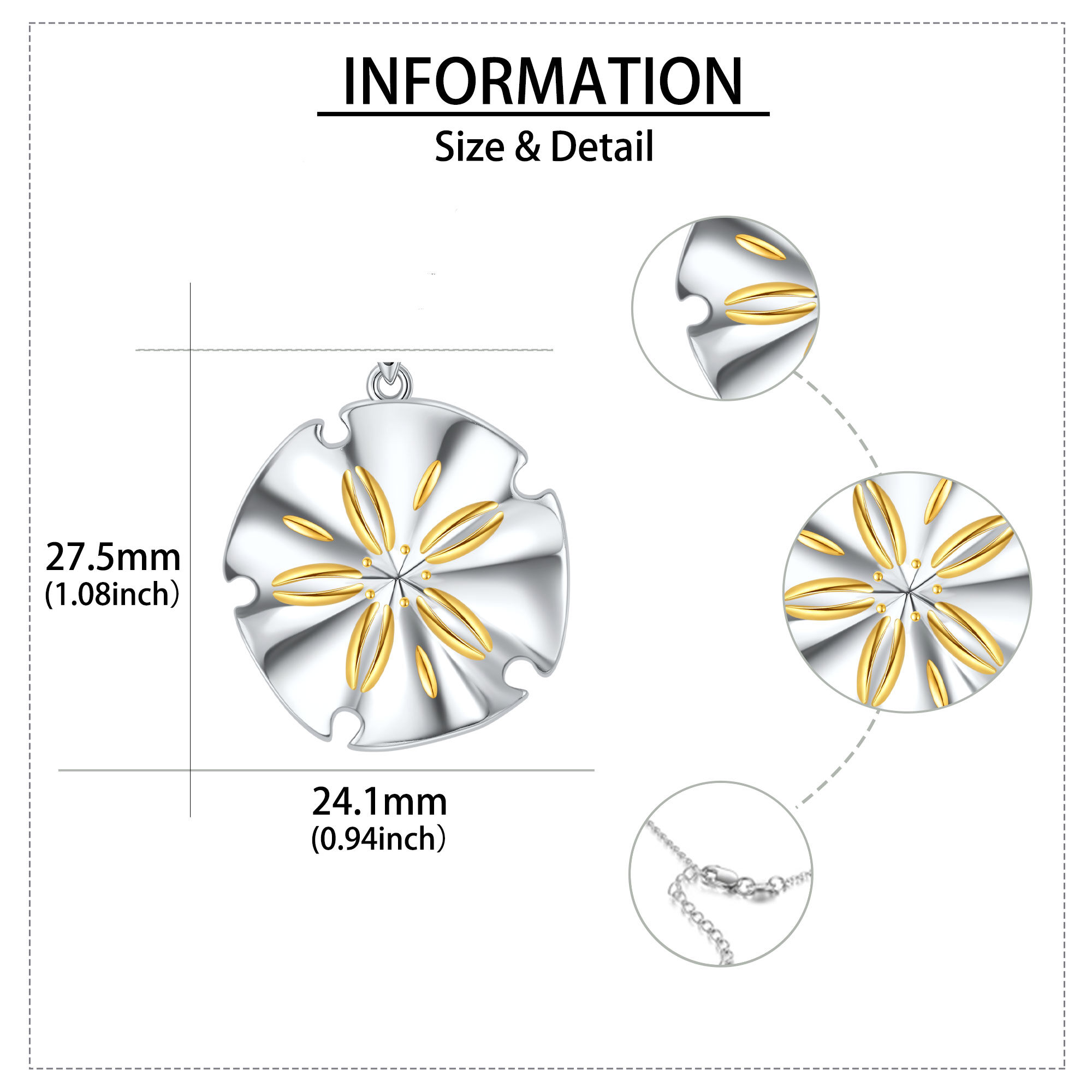 Women's 925 Sterling Silver Sand Dollar Pendant Necklace